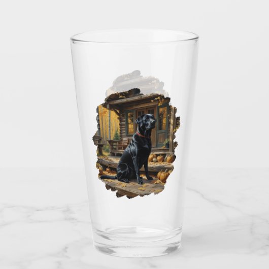 Schwarzes Labrador Retriever Log Kabine Herbst Glas (Vorderseite)