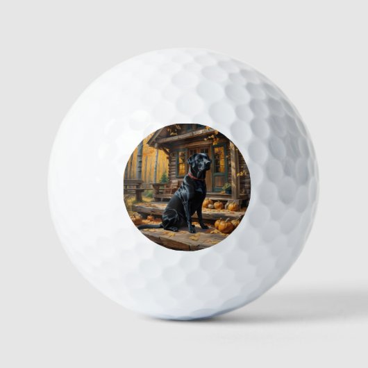 Schwarzes Labrador Retriever Log Kabine Herbst Golfball (Vorderseite)