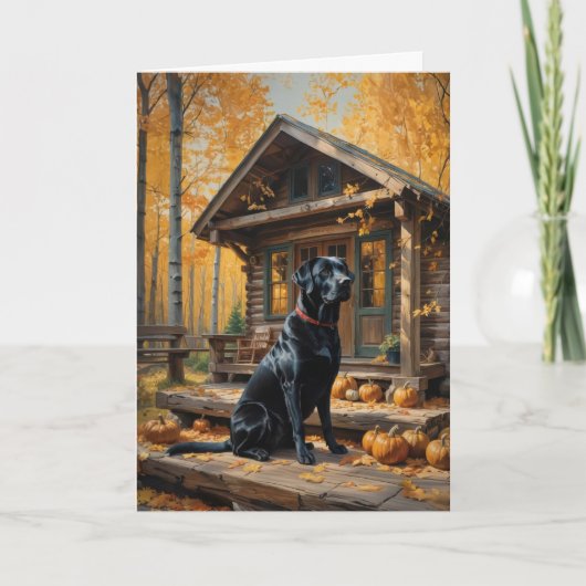 Schwarzes Labrador Retriever Log Kabine Herbst Karte (Vorderseite)