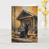 Schwarzes Labrador Retriever Log Kabine Herbst Karte (Gelbe Blume)