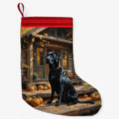 Schwarzes Labrador Retriever Log Kabine Herbst Kleiner Weihnachtsstrumpf (Vorderseite)