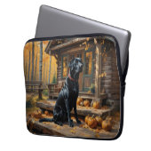 Schwarzes Labrador Retriever Log Kabine Herbst Laptopschutzhülle (Vorderseite Links)