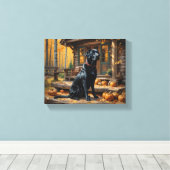 Schwarzes Labrador Retriever Log Kabine Herbst Leinwanddruck (Insitu (Holzboden))