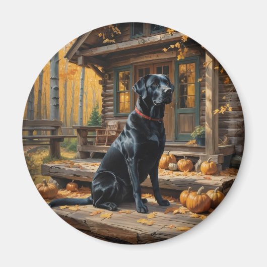 Schwarzes Labrador Retriever Log Kabine Herbst Magnet (Vorne)