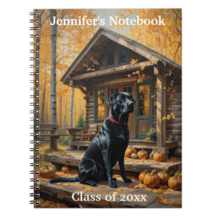 Schwarzes Labrador Retriever Log Kabine Herbst Notizblock