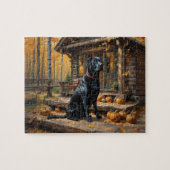 Schwarzes Labrador Retriever Log Kabine Herbst Puzzle (Horizontal)