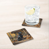 Schwarzes Labrador Retriever Log Kabine Herbst Rechteckiger Pappuntersetzer (Vor Ort)