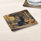 Schwarzes Labrador Retriever Log Kabine Herbst Rechteckiger Pappuntersetzer (angewinkelt)