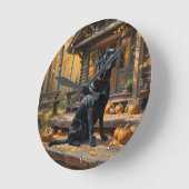 Schwarzes Labrador Retriever Log Kabine Herbst Runde Wanduhr (Winkel)
