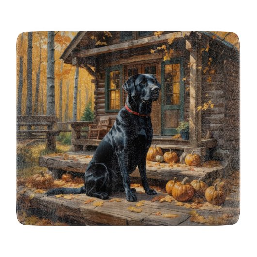 Schwarzes Labrador Retriever Log Kabine Herbst Schneidebrett (Vorderseite)