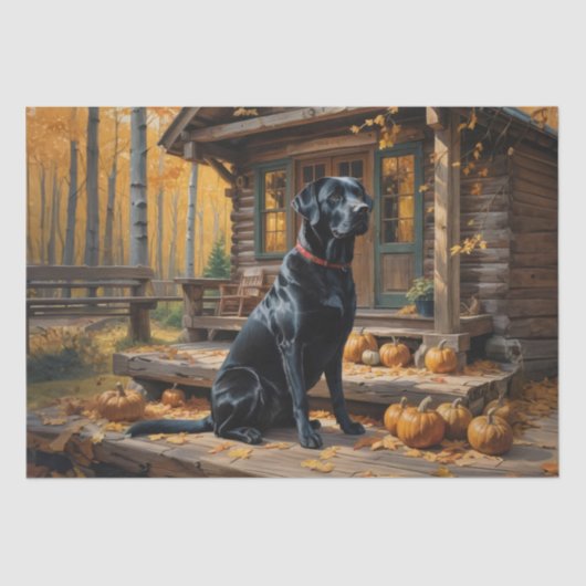 Schwarzes Labrador Retriever Log Kabine Herbst Seidenpapier (Vorderseite)