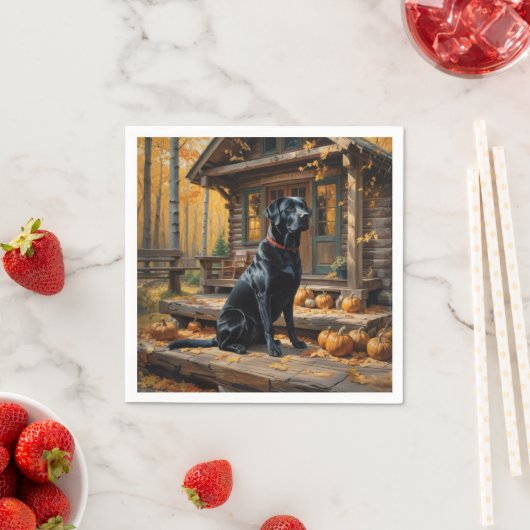 Schwarzes Labrador Retriever Log Kabine Herbst Serviette (Beispiel)