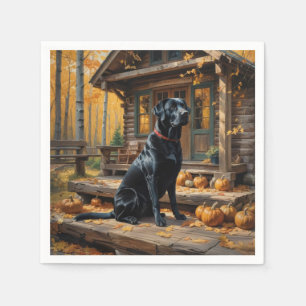 Schwarzes Labrador Retriever Log Kabine Herbst Serviette