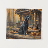 Schwarzes Labrador Retriever Log Kabine Herbst Wandteppich (Vorderseite (Horizontal))