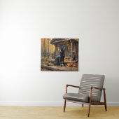 Schwarzes Labrador Retriever Log Kabine Herbst Wandteppich (Beispiel (Horizontal))