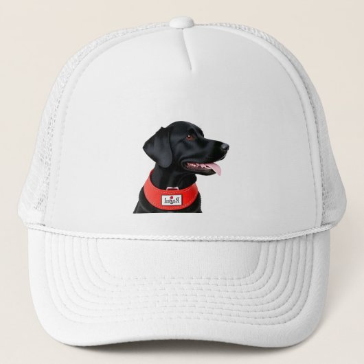 Schwarzes Labrador Retriever mit rotem Collar Truckerkappe (Vorderseite)