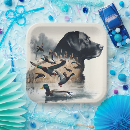 Schwarzes Labrador Retriever und Enten Pappteller (Party)