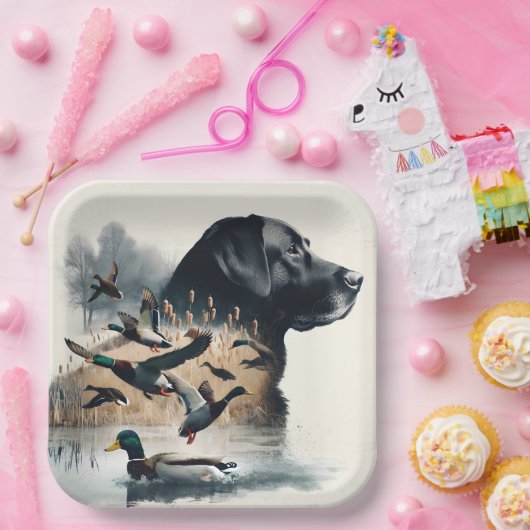 Schwarzes Labrador Retriever und Enten Pappteller (Party)
