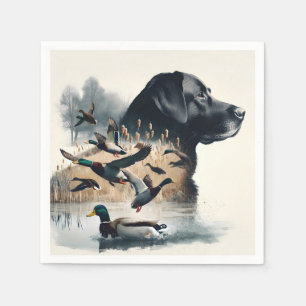 Schwarzes Labrador Retriever und Enten Serviette