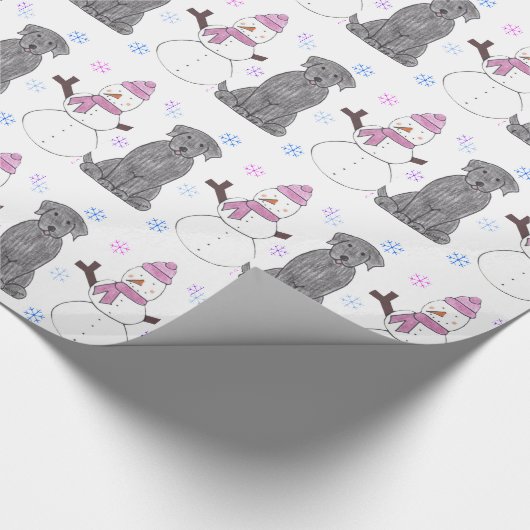 Schwarzes Labrador retriever und Schneemann Geschenkpapier (Ecke)