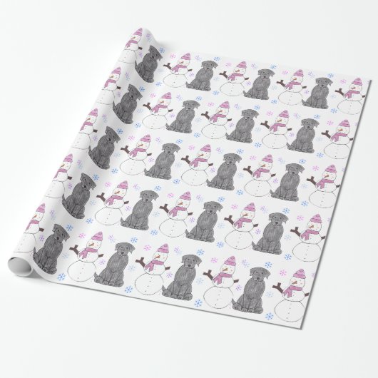 Schwarzes Labrador retriever und Schneemann Geschenkpapier (Ungerollt)