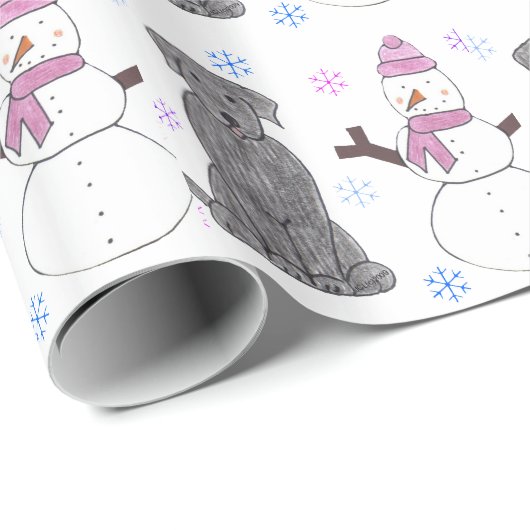 Schwarzes Labrador retriever und Schneemann Geschenkpapier (Rolleneckpunkt)