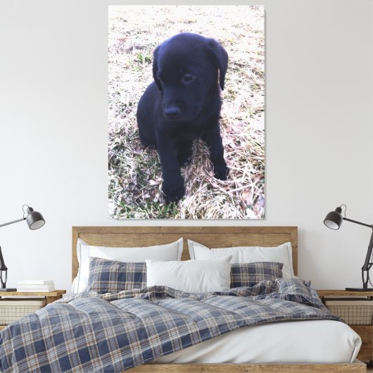 Schwarzes Labrador Retriever Welpengepanzerte Canv Leinwanddruck (Insitu (Schlafzimmer))