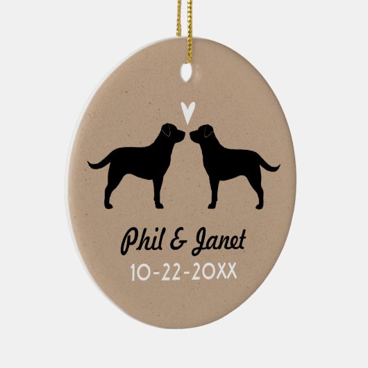 Schwarzes Labrador Retrievers Paar mit Herz-Custom Keramik Ornament (Rechts)