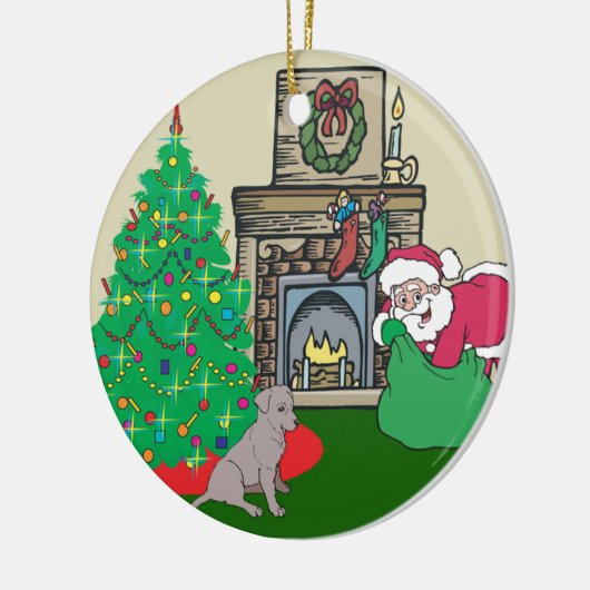 Schwarzes Labrador-Sankt-Geschenk Keramik Ornament (Links)