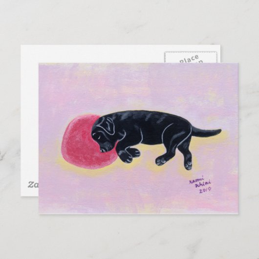 Schwarzes Labrador Schlafgemälde Postkarte (Vorne/Hinten)