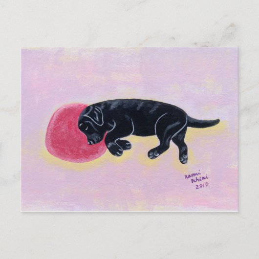 Schwarzes Labrador Schlafgemälde Postkarte (Vorderseite)