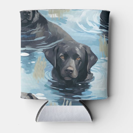 Schwarzes Labrador-Schwimmmuster Dosenkühler (Vorderseite)