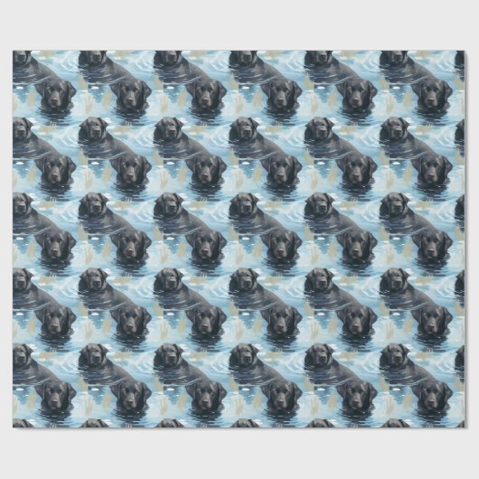 Schwarzes Labrador-Schwimmmuster Geschenkpapier (Flach)