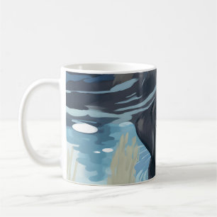 Schwarzes Labrador-Schwimmmuster Kaffeetasse