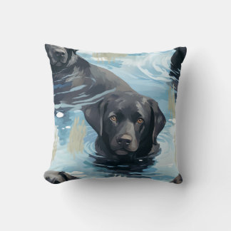 Schwarzes Labrador-Schwimmmuster Kissen