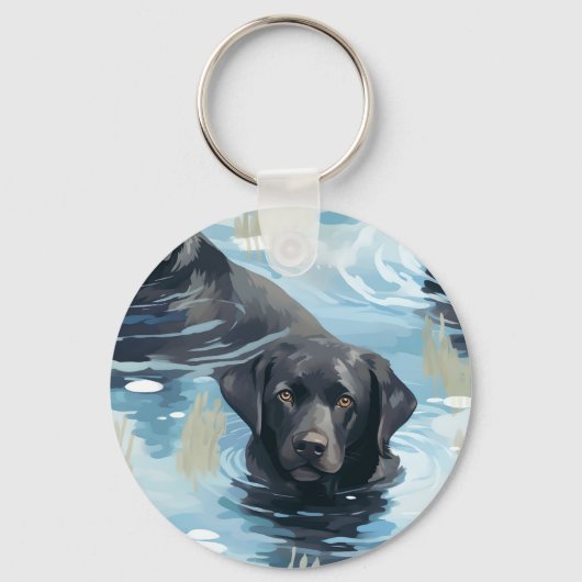 Schwarzes Labrador-Schwimmmuster Schlüsselanhänger (Vorderseite)