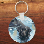 Schwarzes Labrador-Schwimmmuster Schlüsselanhänger (Rückseite)