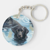 Schwarzes Labrador-Schwimmmuster Schlüsselanhänger (Rückseite)