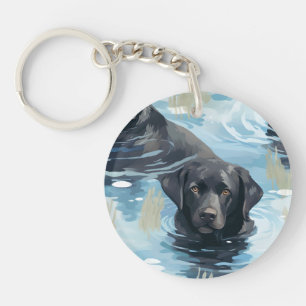 Schwarzes Labrador-Schwimmmuster Schlüsselanhänger