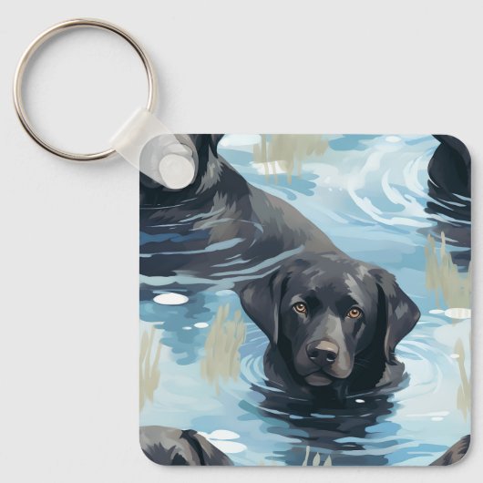 Schwarzes Labrador-Schwimmmuster Schlüsselanhänger (Vorderseite)