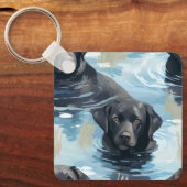 Schwarzes Labrador-Schwimmmuster Schlüsselanhänger (Vorderseite)