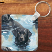 Schwarzes Labrador-Schwimmmuster Schlüsselanhänger (Rückseite)