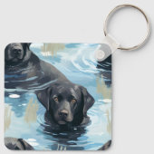 Schwarzes Labrador-Schwimmmuster Schlüsselanhänger (Rückseite)