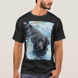 Schwarzes Labrador-Schwimmmuster T-Shirt