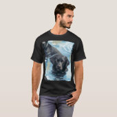 Schwarzes Labrador-Schwimmmuster T-Shirt (Vorne ganz)