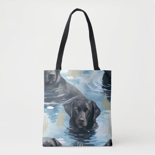 Schwarzes Labrador-Schwimmmuster Tasche (Vorderseite)