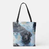 Schwarzes Labrador-Schwimmmuster Tasche (Rückseite)