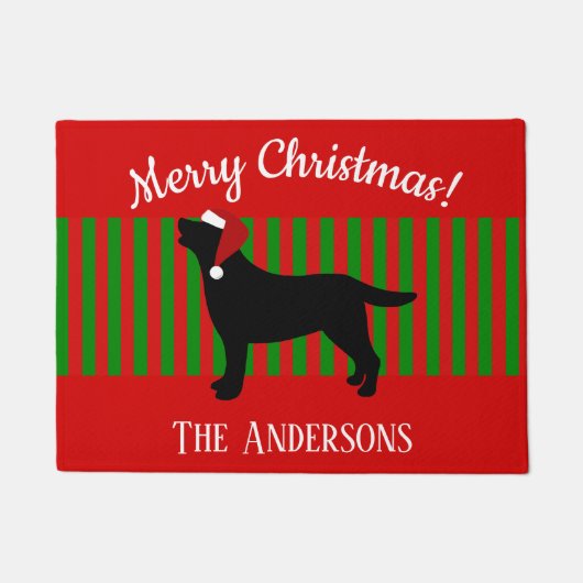 Schwarzes Labrador-Silhouette-Sankt-Weihnachten Fußmatte (Vorderseite)