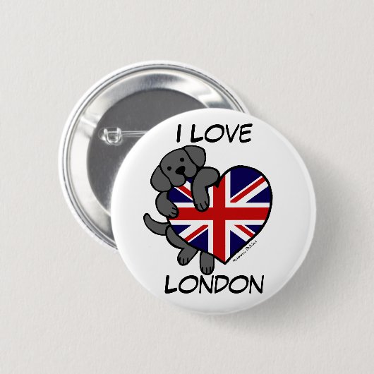 Schwarzes Labrador u. Cartoon des Button (Vorne & Hinten)