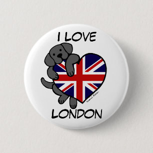 Schwarzes Labrador u. Cartoon des Button